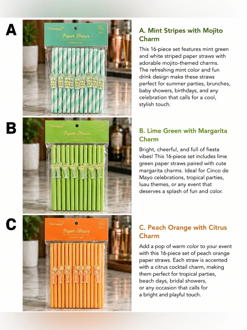 Paper Straws with Various Charms